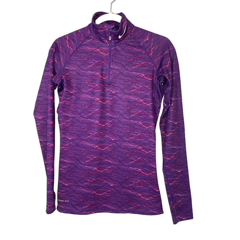 Nike Pro Combat Womens 1/4 Zip Pullover Fitted Therma-Fit Purple Pink Size Small